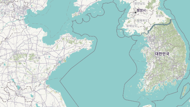 Map of Yellow Sea between China and Korea