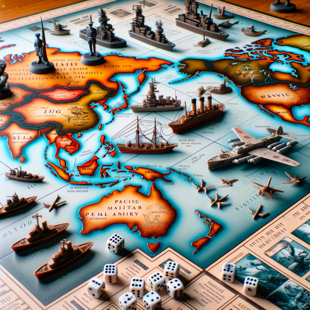 a board game with involving ships and dice