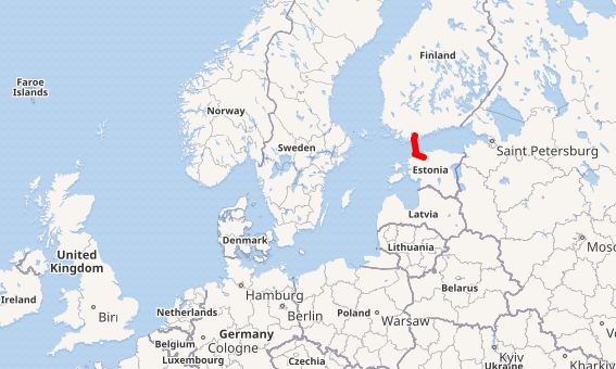 Map of Europe showing the location of the Balticonnector pipeline connecting Finland and Estonia