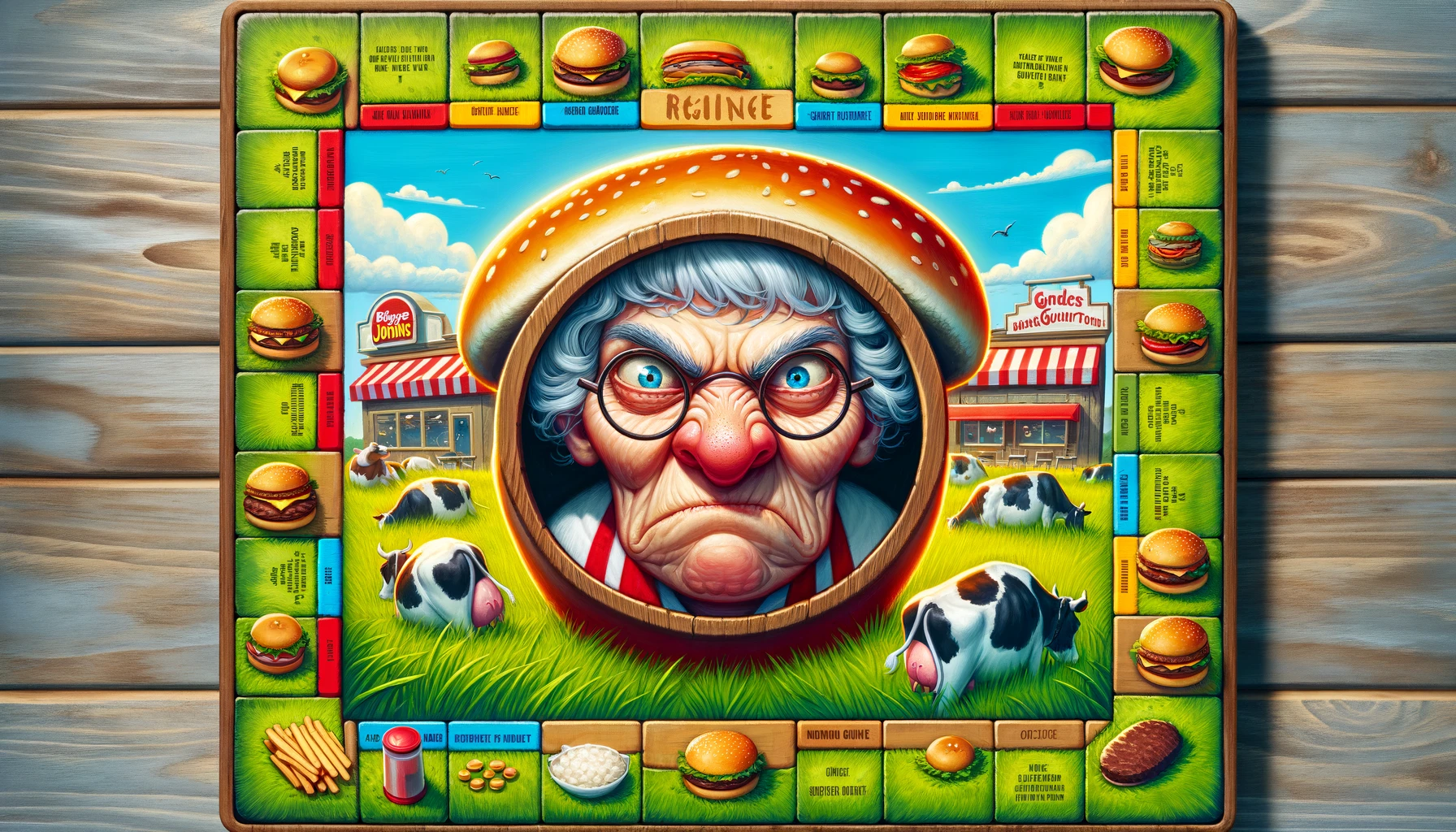 An AI rendering of a fast food board game.