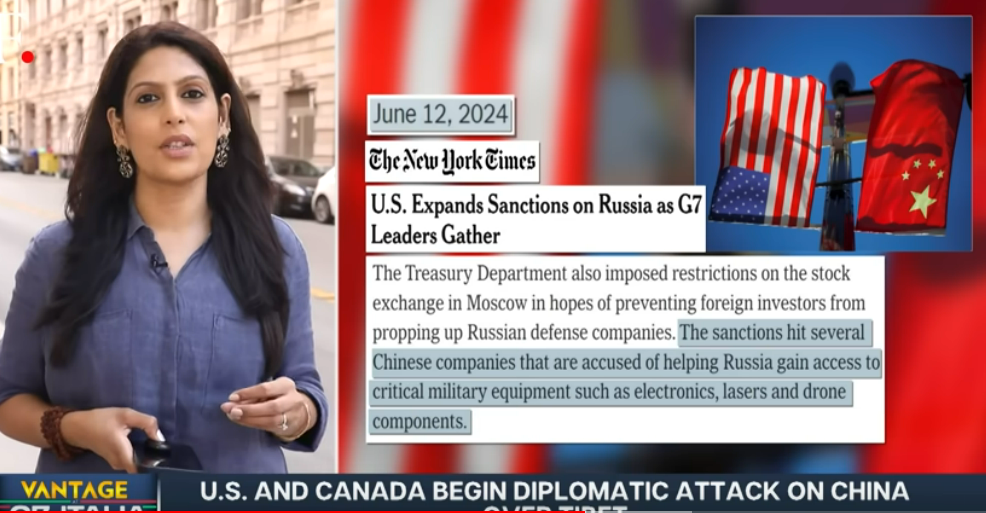 Screenshot of Palki Sharma discussing sanctions on Russia, China