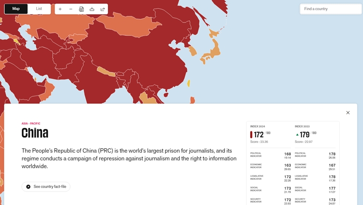 China's low score in RSF freedom index