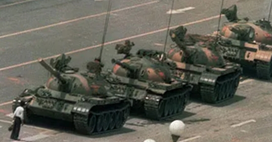 Tank Man confronts the Chinese military soon after the Tiananmen Square massacre